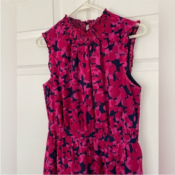 J. Crew Sleeveless Summer Dress Magenta Navy Blue smocked-neck midi dress size 6 - Picture 5 of 16